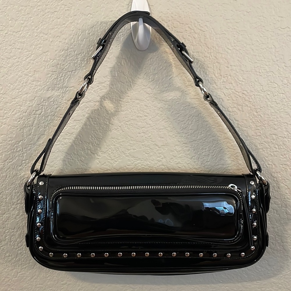 BY FAR Black Patten Leather Bag with Silver Rivets